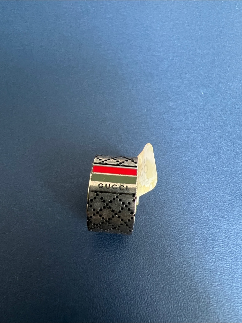 Gucci Black Perforated Ring with Red and Green Stripe